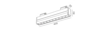 T10-1 single bias shelf light dimensions (400mm x 50mm x 80mm).
