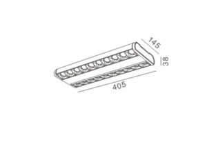 T10-2 double bias shelf light dimensions (405mm x 145mm x 38mm).