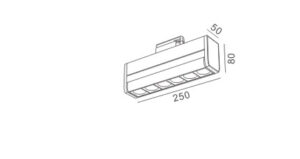 T6-1 single bias shelf light dimensions (250mm x 50mm x 80mm).