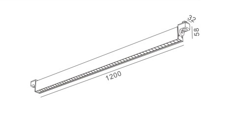 DA02-120 wall washing shelf light dimension drawing showing 1200mm linear length and slim housing structure