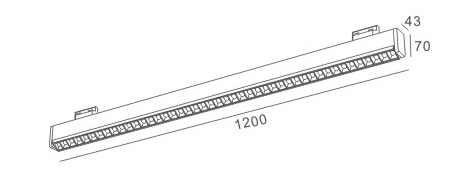 DP01-120 supermarket shelf light dimension drawing showing 1200mm length