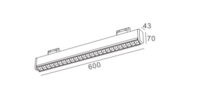 DP01-60 supermarket shelf light dimension drawing showing 600mm length