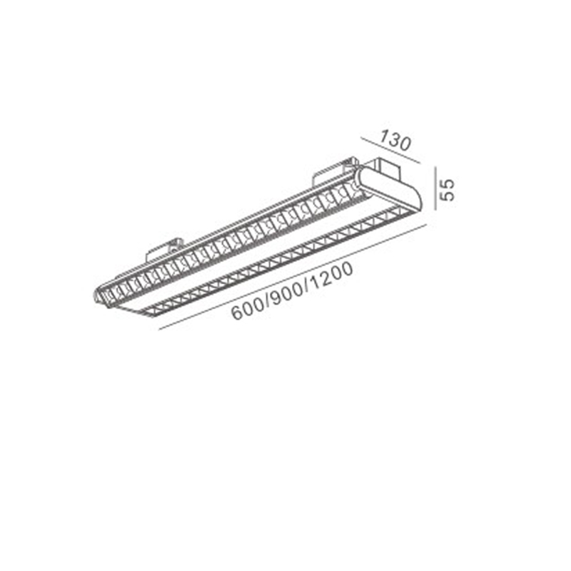 DP01 supermarket shelf lighting dimensions showing 600mm, 900mm and 1200mm length options