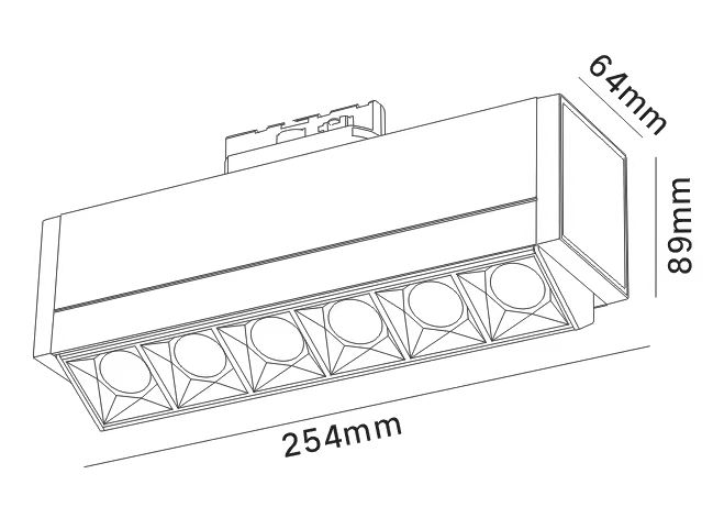 GK-60601 adjustable linear track light dimension drawing showing 254mm length for supermarket lighting projects