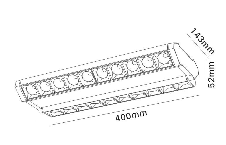 GK-61002 adjustable linear track light double direction dimension drawing showing 400mm length for supermarket lighting projects