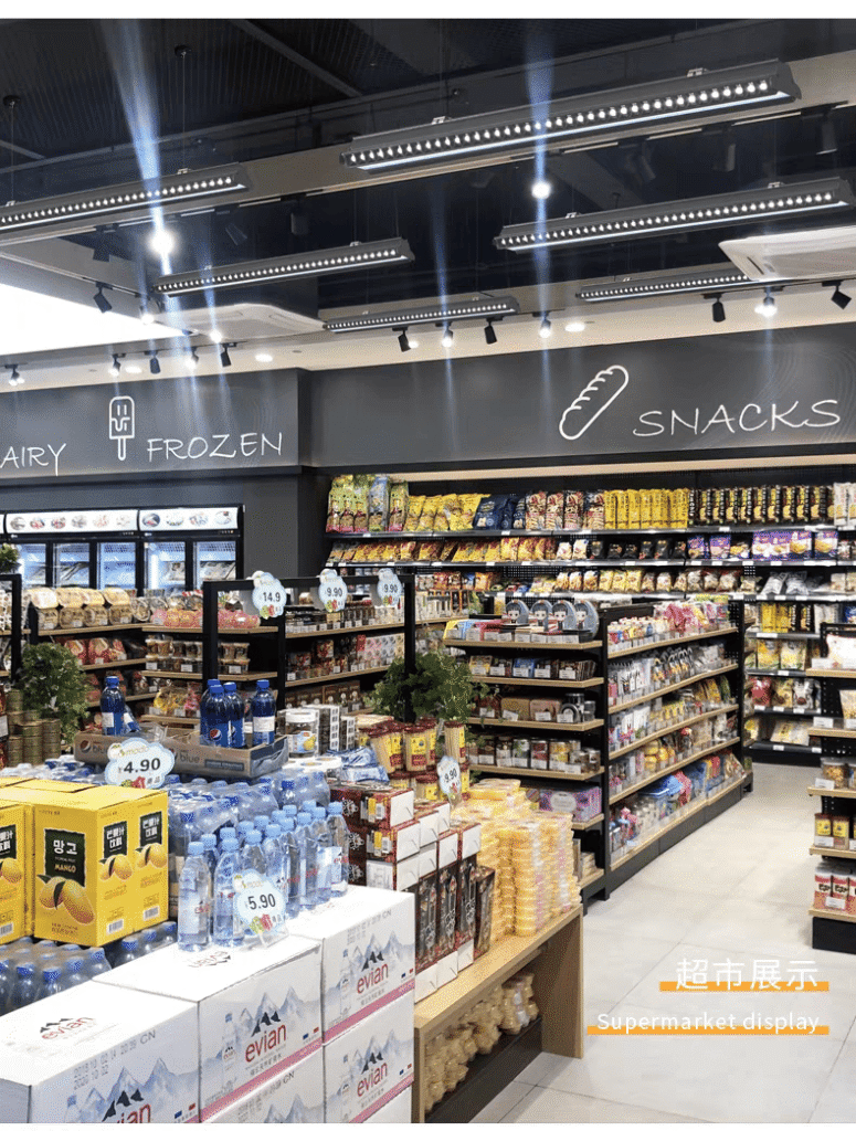 FOJO Lighting supermarket lighting project with track lights installed in large retail store