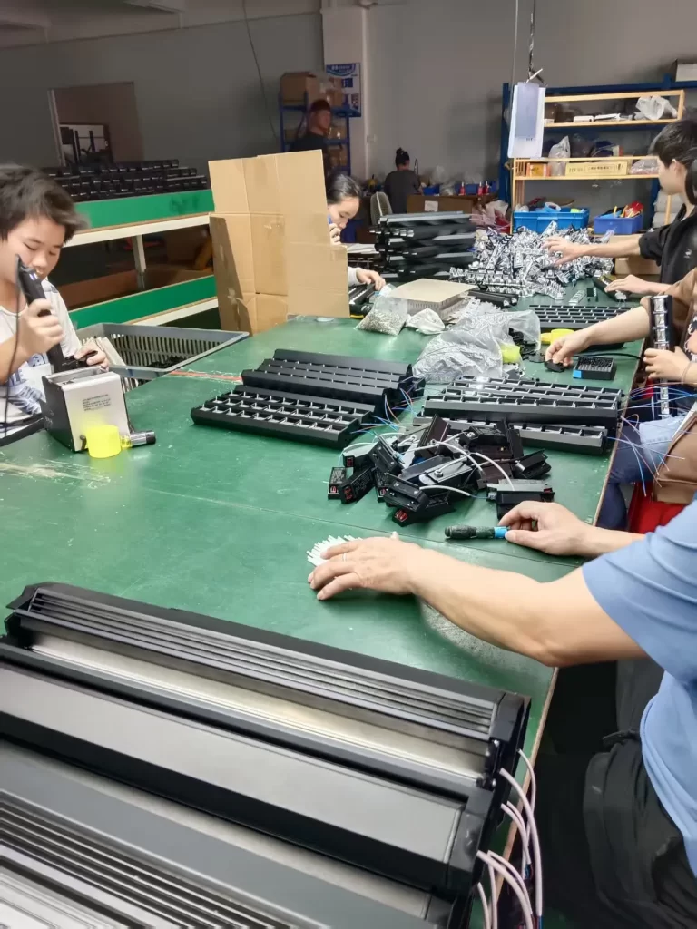 FOJO retail shelf lighting linear track light production in factory workshop assembling LED track lighting fixtures